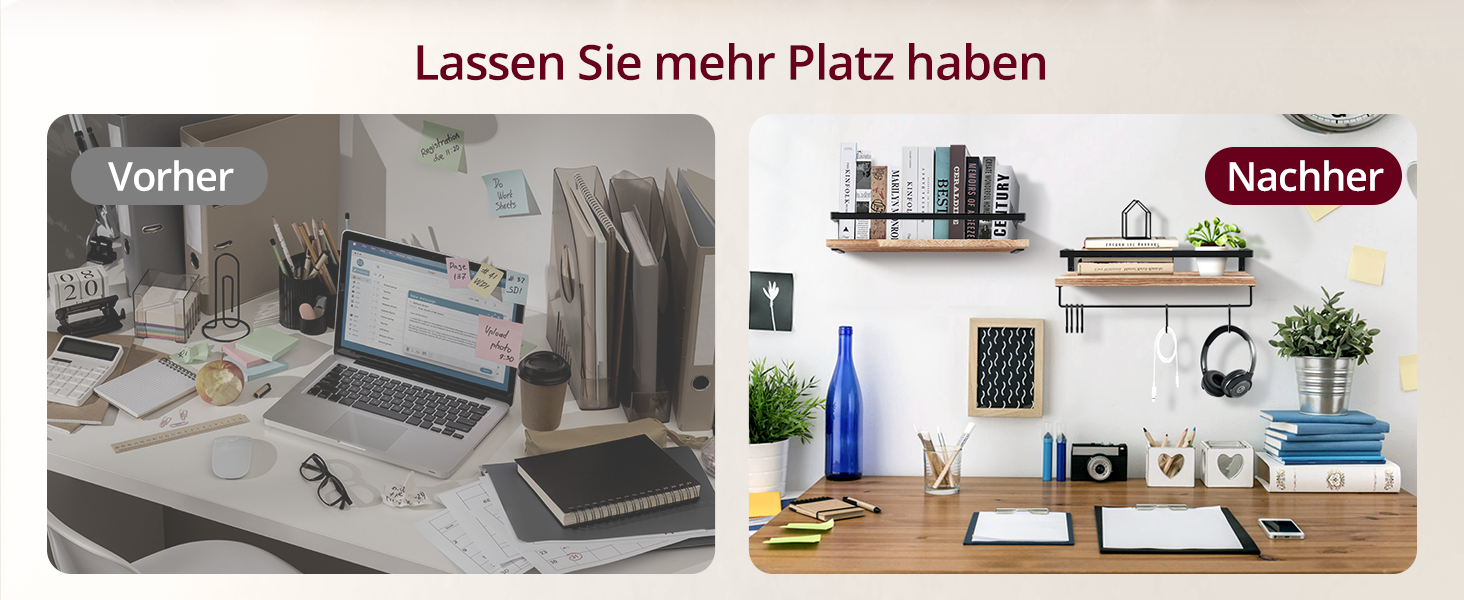 Набір підвісних полиць з дерева Uten (2 шт), рустикальна настінна полиця з тримачем для рушників, світло-коричнева — для ванної, кухні, вітальні та спальні