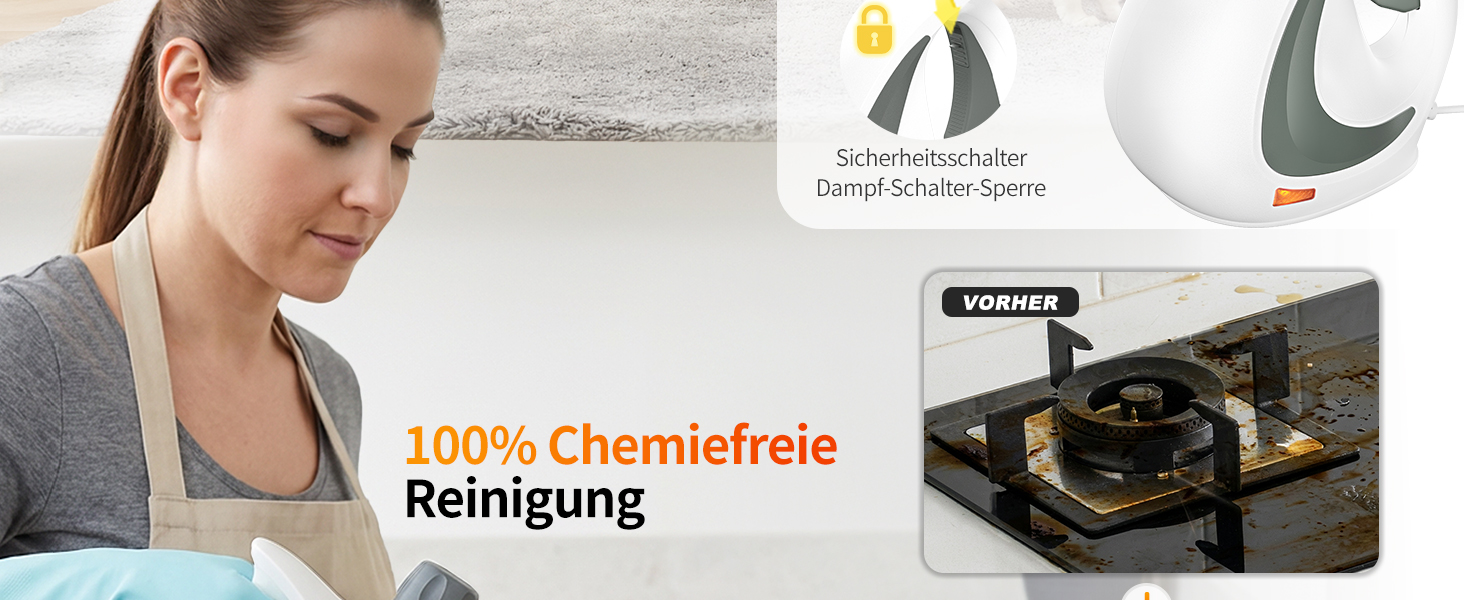 Портативний пароочисник для дому з аксесуарами, 3 бари, 1300 Вт, без хімікатів. Підходить для кухні, підлоги, плитки, диванів (білий)