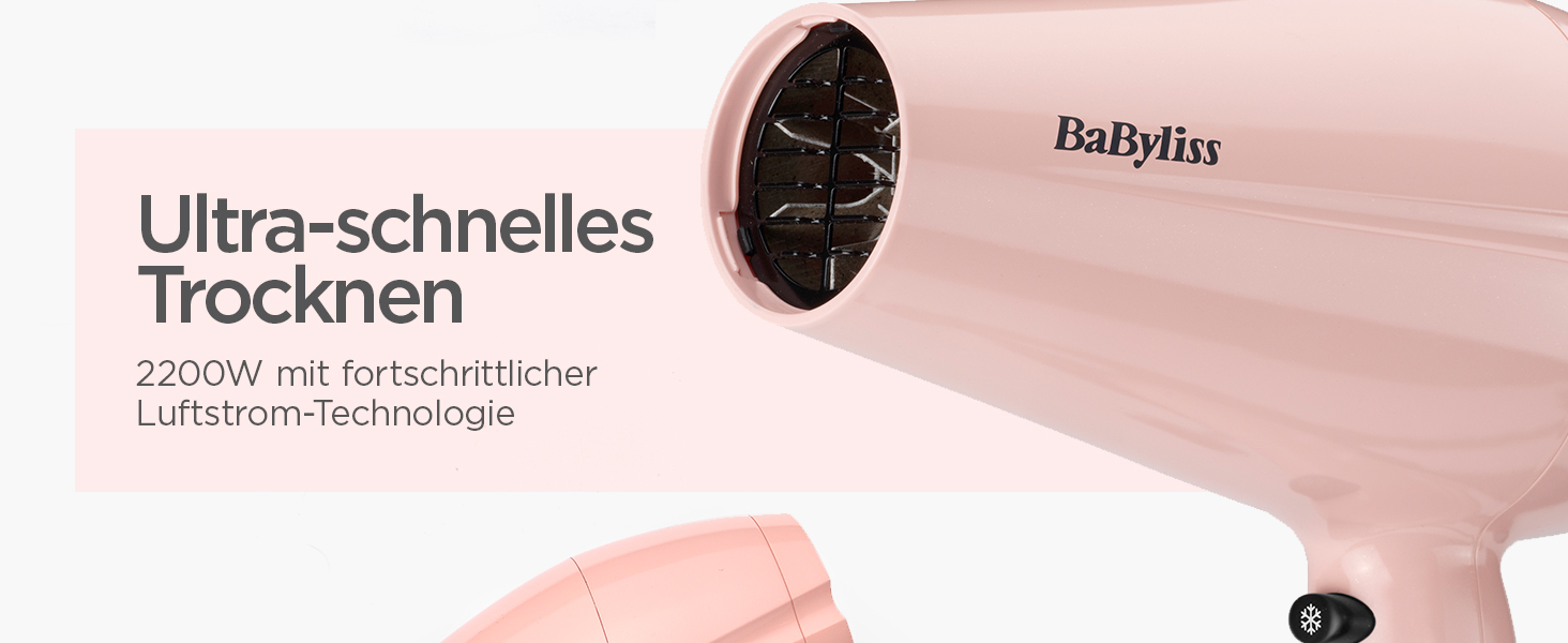 Фен для волосся BaByliss Rose Blush 2200 Вт з 3 рівнями температури та 2 режимами швидкості, 5337PRE