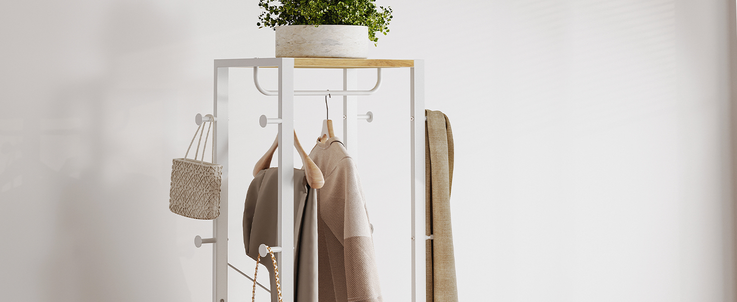 HOOBRO Лежак для одягу з полицями для взуття, білий та дерев'яний, EWN04YM01