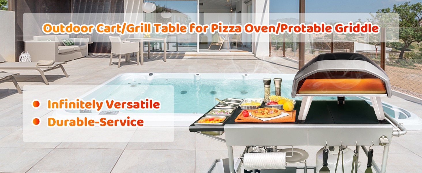 Гриль-возок GFTIME для піци та грилю: сумісний з Koda, Karu, Fyra, Ninja Woodfire, Blackstone, Weber Q. Розміри: 128 x 64 x 78 см.