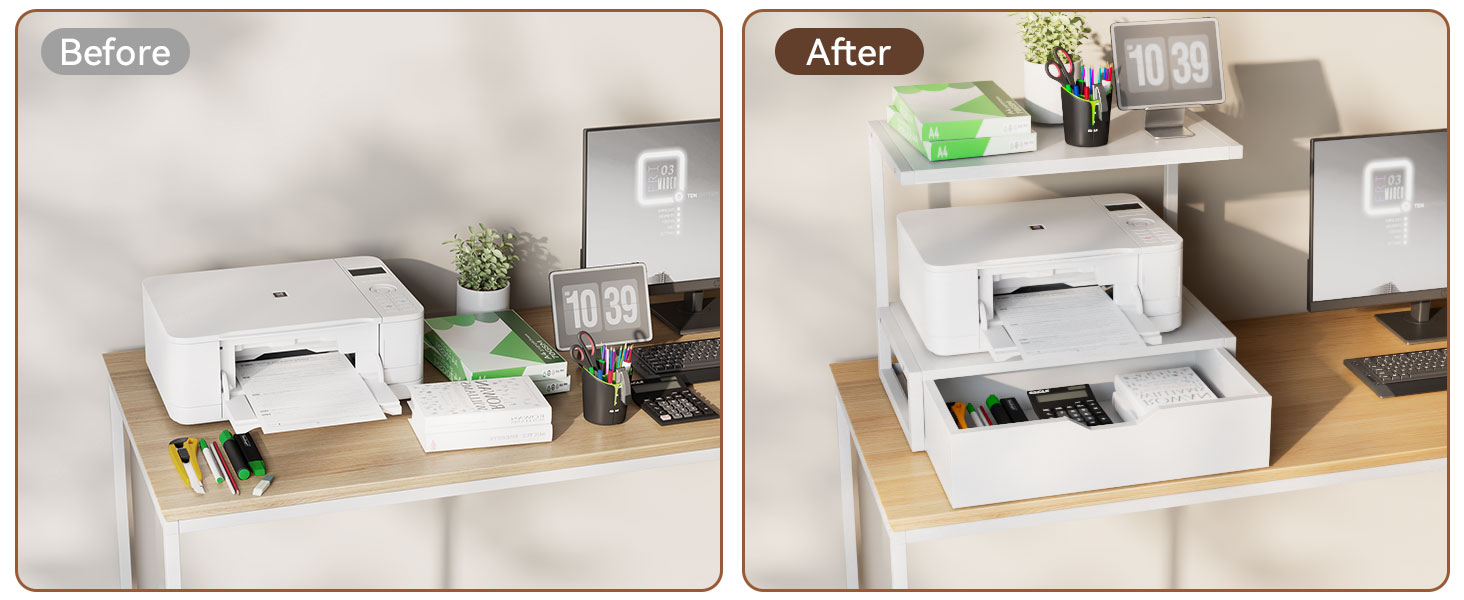 Підставка для принтера IBUYKE 2-ярусна, стіл з полицею для офісу, органайзер для паперів, книг, сканера, факсу, білого кольору TLJ015W