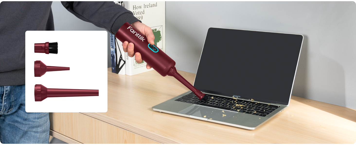 Акумуляторний автомобільний пилосос Fanttik Slim V8 APEX, портативний ручний міні-пилосос RobustClean™ 4-в-1, потужність всмоктування 19000 Па/45 AW, 2 режими роботи, для авто, офісу та клавіатур (Червоний)