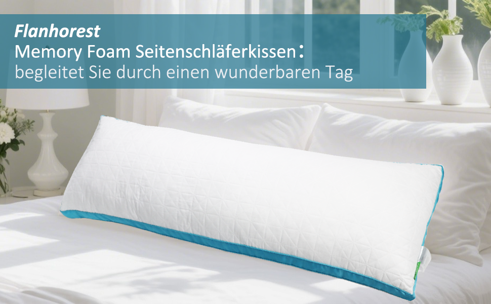 Подушка для сну Flanhorest з ефектом пам'яті для вагітних та годування, 130x43 см, біло-блакитна