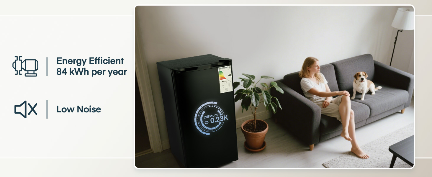 Компактний холодильник FOHERE на 90л з морозильною камерою, відділенням для овочів та 7 рівнями регулювання температури, чорний