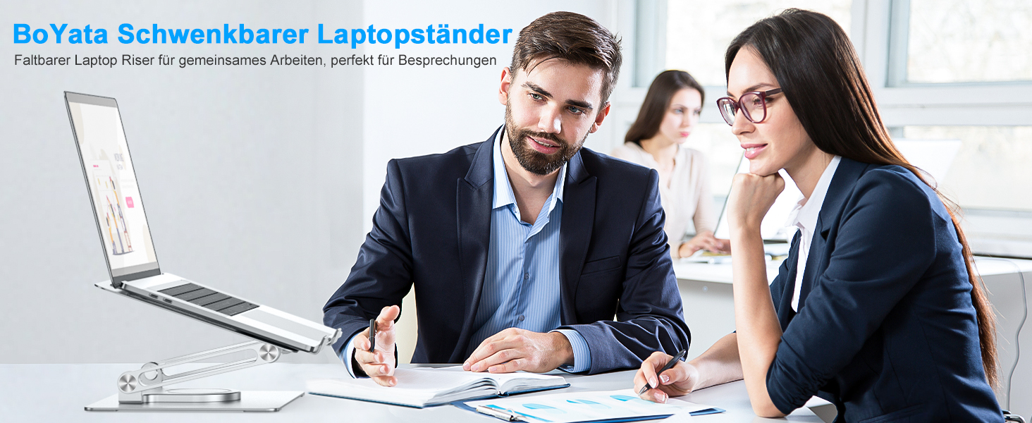 Підставка для ноутбука BoYata настільна, регульована, з поворотним основанням 360°, ергономічна, складана, сумісна з MacBook Pro/Air, до 17 дюймів - срібна