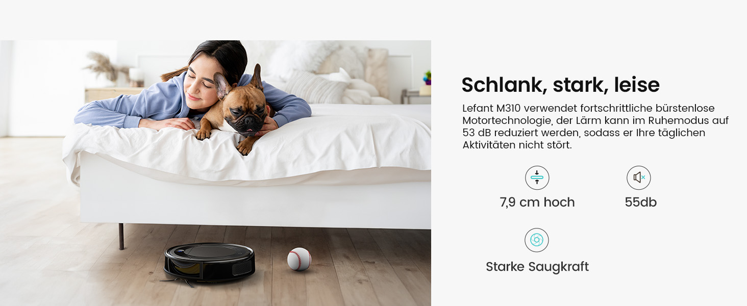 Робот-пилосос LEFANT M310: потужність 4500Pa, 180 хвилин роботи, 4 режими, Wi-Fi, керування через додаток та Alexa, для тварин та твердих підлог