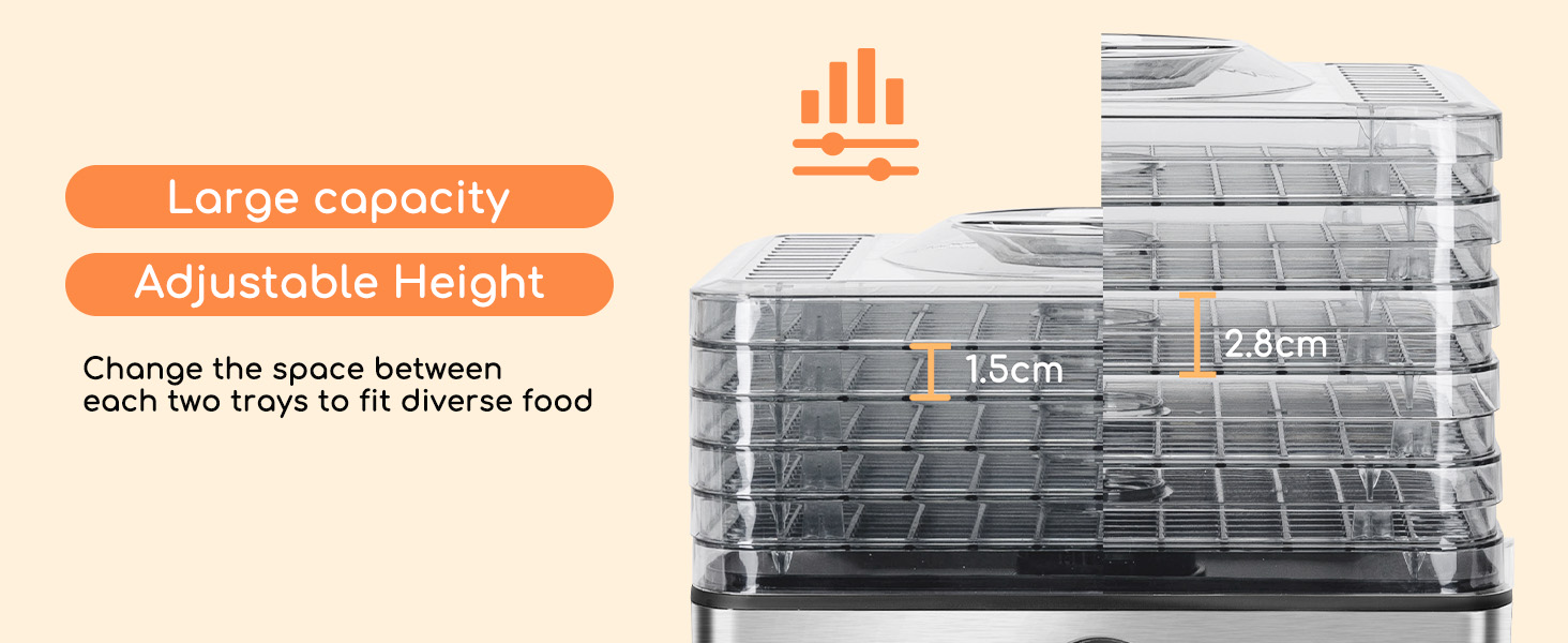Дегідратор, дегідратор з регулятором температури, 240 Вт, 35-70 C, таймер на 99 годин, 5 лотків, дегідратор з нержавіючої сталі для м'яса, фруктів, овочів, дегідратор - без бісфенолу А