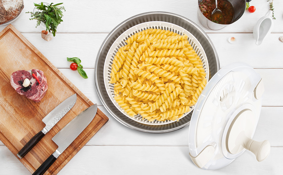 RAINBEAN Салатниця-сушарка велика з нержавіючої сталі, 5 літрів. Миття, віджимання та сушіння овочів та фруктів.