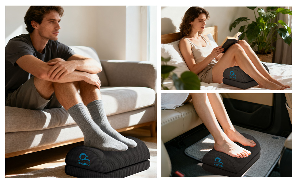 Підставка для ніг під стіл, регульована, з піни memory foam, чорна - ергономічна підтримка для комфортної роботи