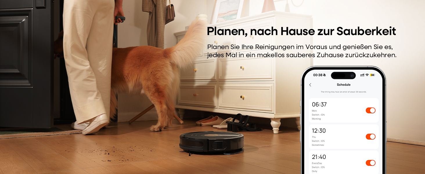 Робот-пилосос з функцією миття 5000Pa, 3-в-1 з часом роботи 180 хвилин, для прибирання шерсті тварин та килимів, з керуванням через додаток, чорний