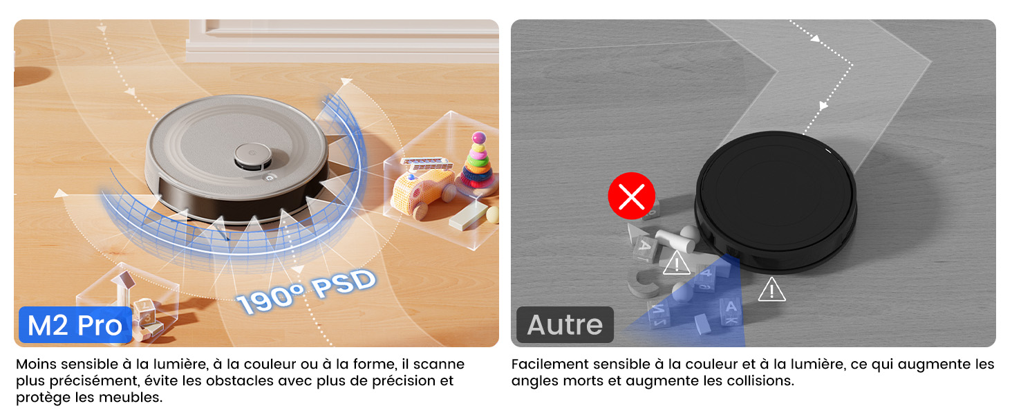 Робот-пилосос LEFANT M2 Plus з картографією, лазерною навігацією, 6000Pa, персоналізованим прибиранням, WiFi/App/Alexa, чорний (M2 Pro Grey)