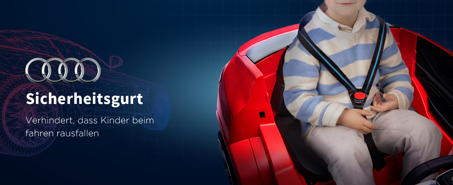 Дитячий електромобіль HOMCOM Audi E-tron 12V з пультом, ременем безпеки, музикою (MP3/USB/TF), для дітей 3-5 років, 3-5 км/год, червоний