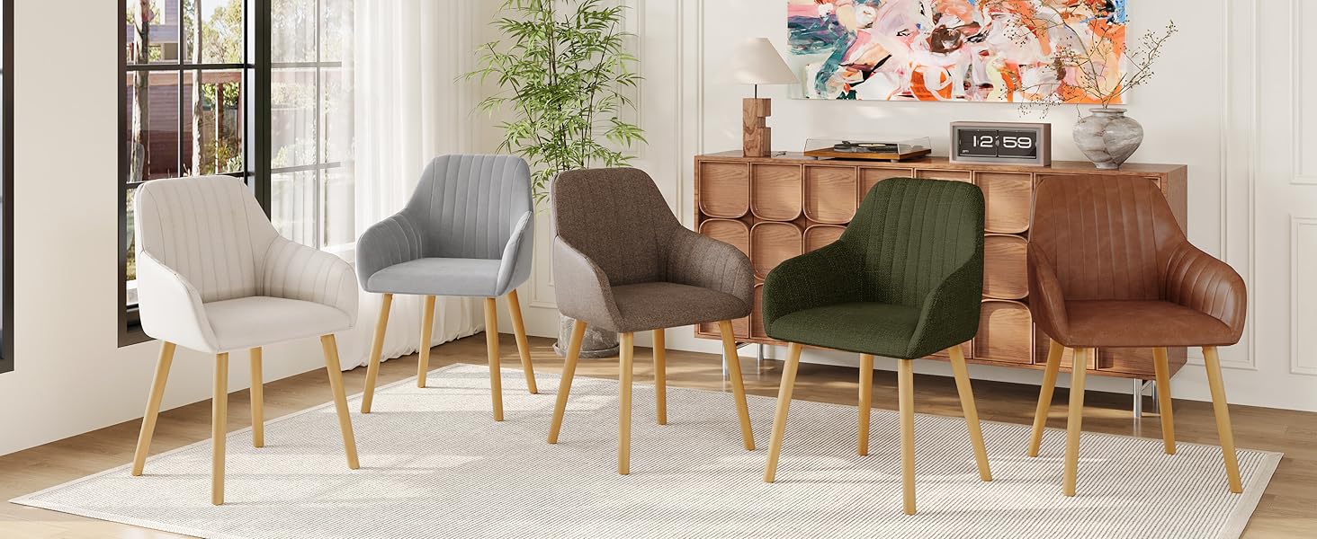 Комплект з 4-х обідніх стільців з підлокітниками, бежевий, з дерев'яними ніжками, з м'яким сидінням, для кухні та вітальні