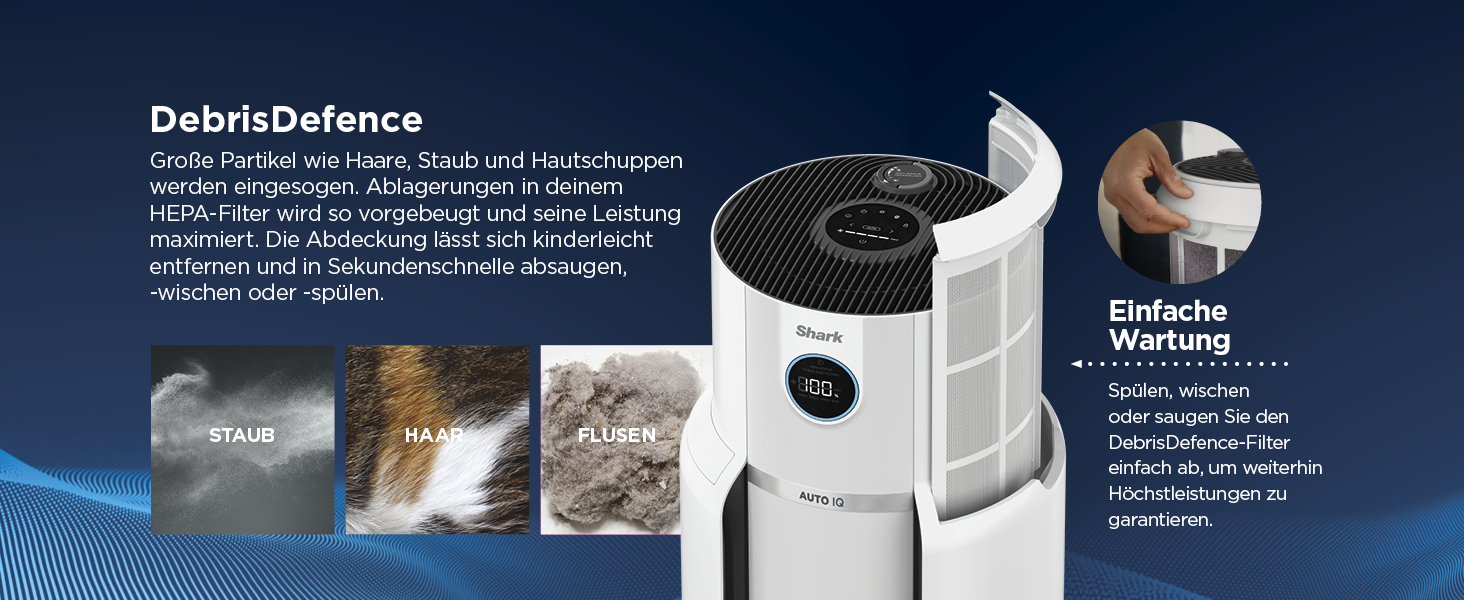 Очищувач повітря Shark NeverChange MAX HP300EU для алергіків, HEPA-фільтр на 5 років, для приміщень до 130 м², автоматичний режим, LED-дисплей, білий