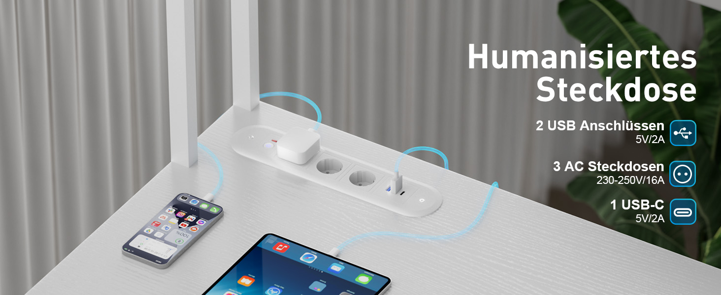 Ігровий стіл кутовий L-подібний з 3 розетками та 2 USB, LED підсвітка, стіл для комп'ютера з ящиками та підставкою для монітора, 150 x 100 см, білий