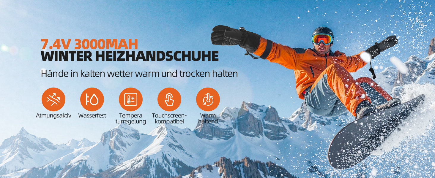 EBOSSOM Зимові рукавички для чоловіків та жінок, 7.4V водонепроникні теплі рукавички з підтримкою сенсорного екрану, вітрозахисні велосипедні рукавички для катання на лижах, піших прогулянок, їзди на мотоциклі та відпочинку