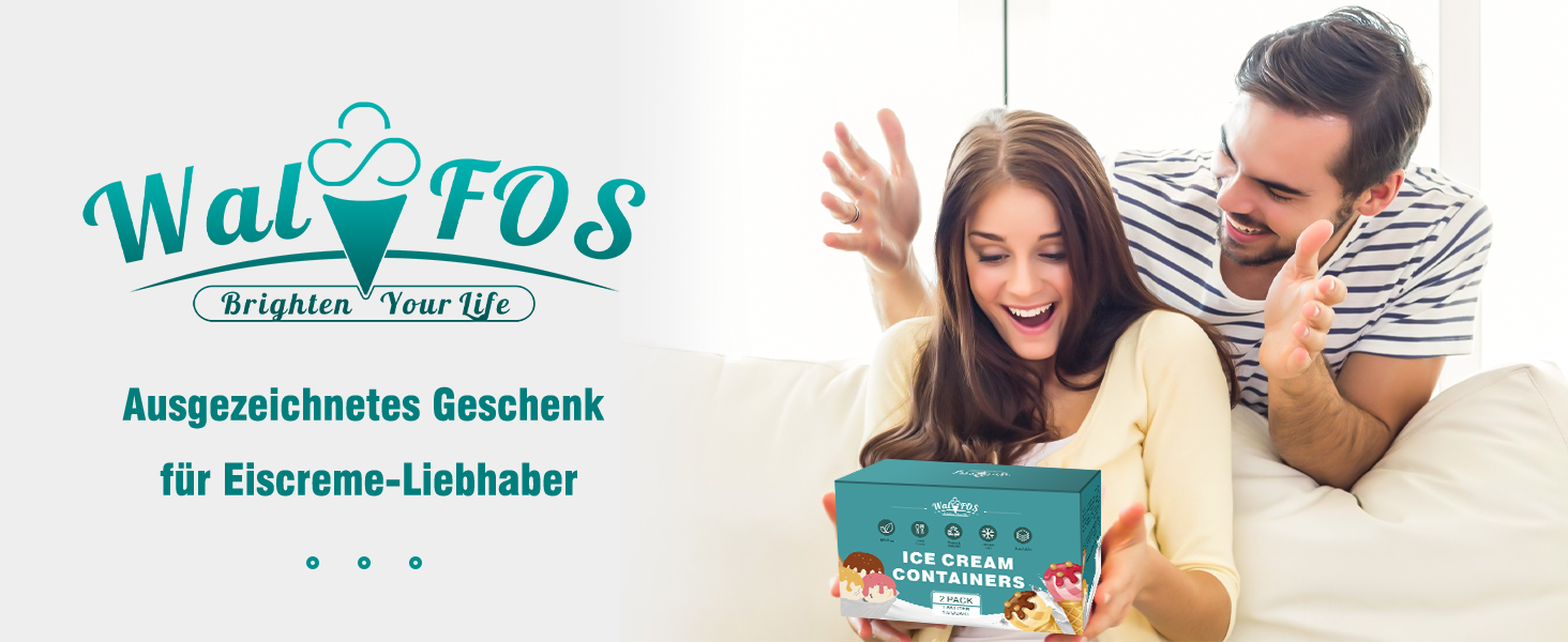 Контейнер для морозива Walfos® 1.5л, 2 шт., багаторазовий, з силіконовою кришкою, для домашнього морозива та йогурту, штабельовані