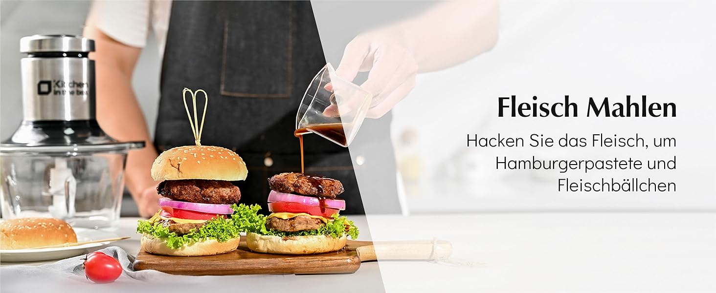 Електричний кухонний подрібнювач Zerkleinerer Küche 400W з 2 чашами (2L+2L) та подвійними лезами з нержавіючої сталі. Подрібнювач для м'яса, овочів, цибулі, фруктів. Срібний колір.