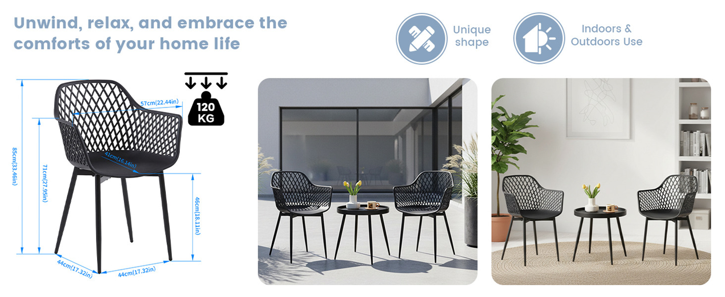 Набір меблів для балкона на 2 особи: стіл та 2 стільці з регульованими ніжками, чорного кольору