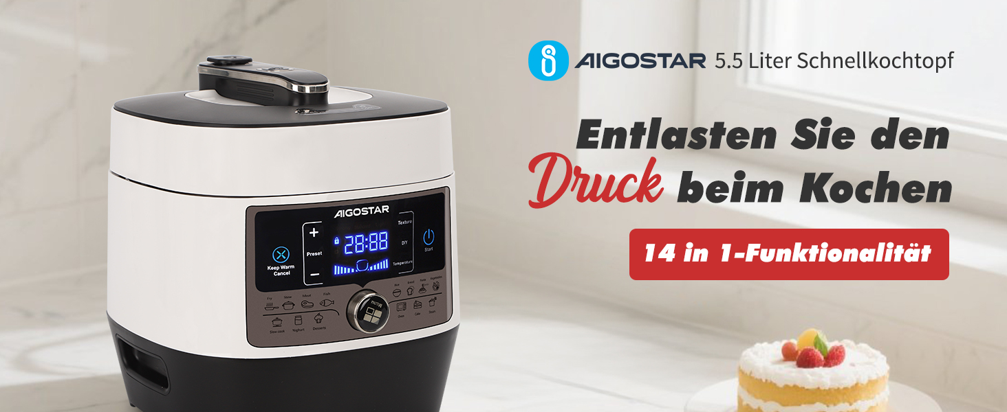 Мультиварка Aigostar Panda 5.5л, 7-в-1, 14 програм, LED-дисплей, 1000W