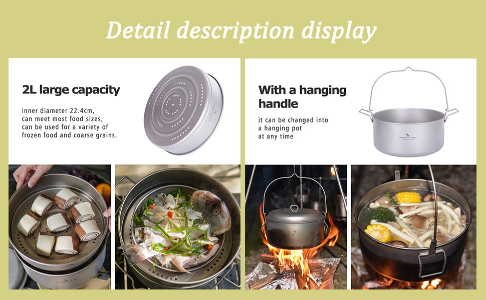 Набір посуду iBasingo 4.5L та 2L: каструля, пароварка, для кемпінгу, пікніка, туризму. Підходить для 3-5 осіб.