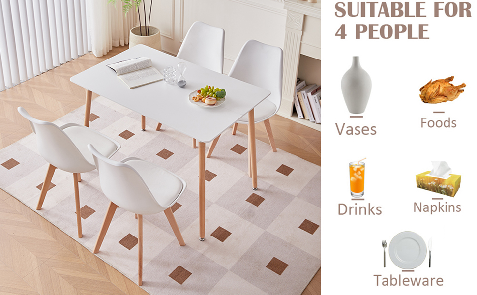 Обідня група GrandCA для дому з 6 стільцями: комплект обіднього столу та 6 стільців для вітальні, кухні, офісу (6 бежевих стільців + 1 білий стіл)