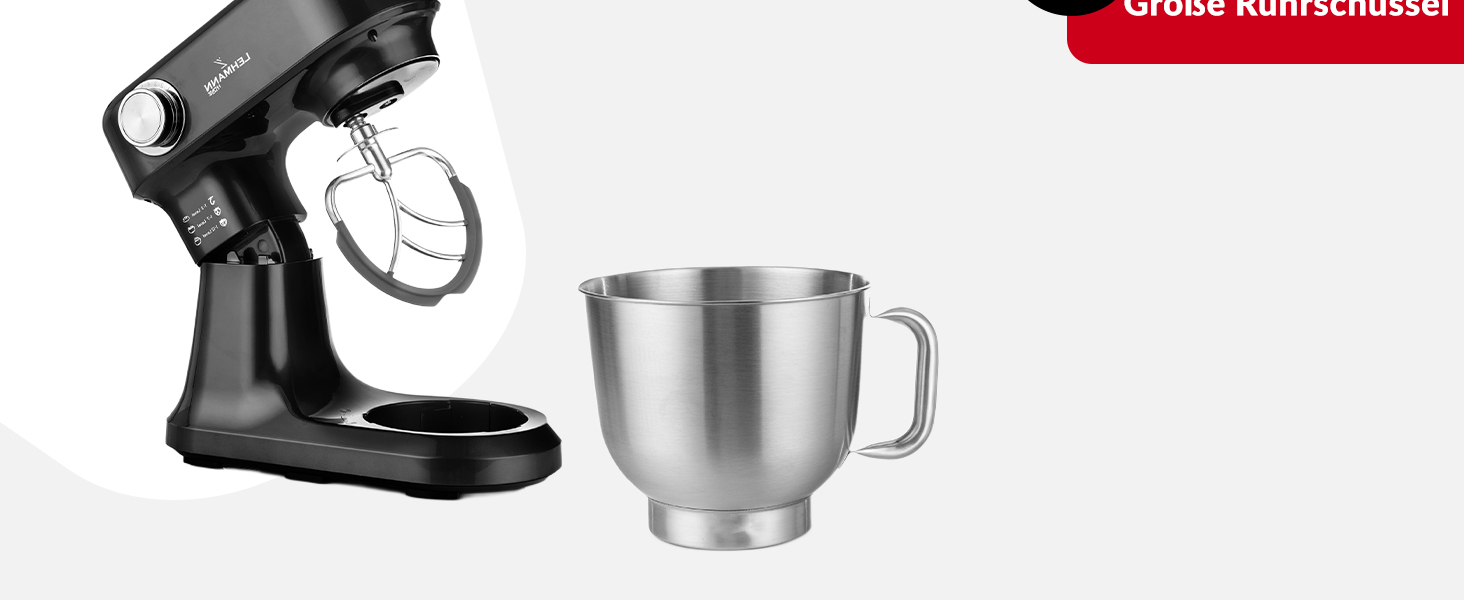 Кухонна машина Lehmann - планетарний міксер з набором аксесуарів - 3 насадки, захист від бризок, 5л чаша, 12 швидкостей, захист від перегріву, неслизька, чорний