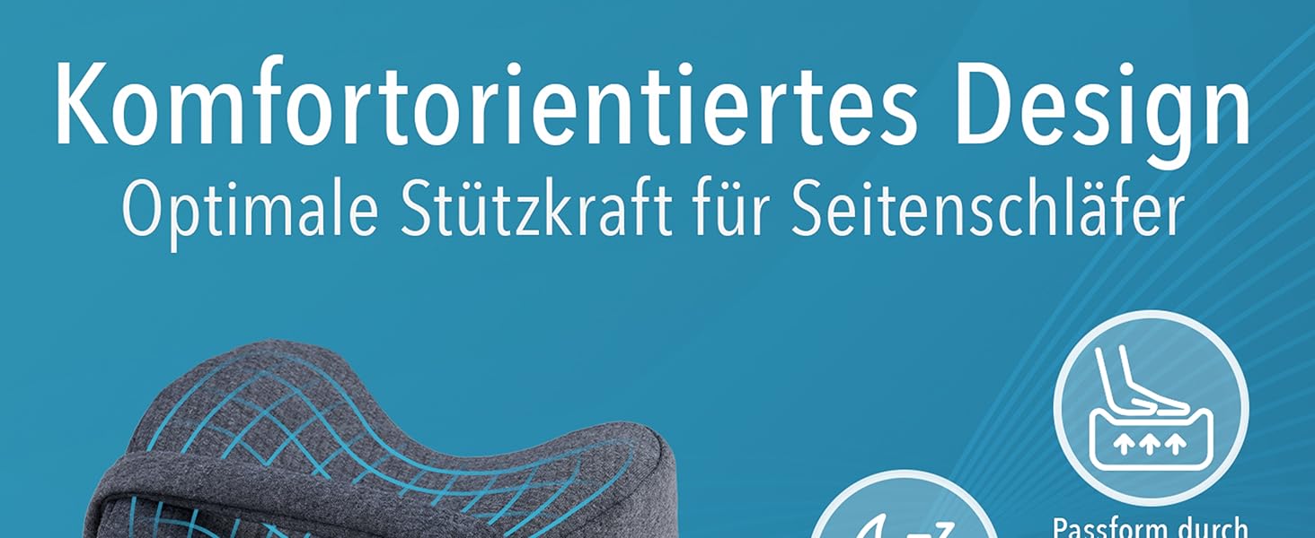 Подушка для сну між ніг Blumtal з піни Memory Foam для тих, хто спить на боку - сертифікат Oeko-TEX, ортопедична подушка від болю в спині та сідничному нерві, сіра