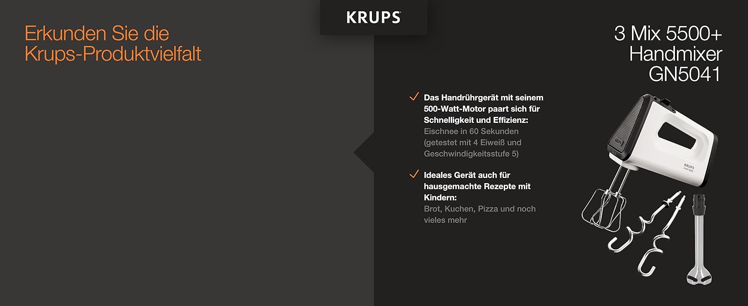 Ручний міксер Krups 3 MIX 7000 60 Jahre Edition F60858, 500 Вт, з вінчиками та гаками для тіста, чорний/мідний