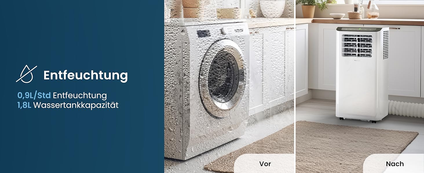 Мобільний кондиціонер Pro Breeze 9000 BTU 4-в-1: охолодження, вентиляція, осушення, нічний режим. Клас енергоефективності A, пульт, таймер 24 год, управління зі смартфона