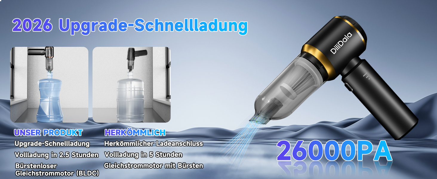 Акумуляторний ручний автомобільний пилосос 26000Па з безщітковим двигуном, 3 режими потужності, швидка зарядка, для авто, шерсті тварин та диванів, сірий
