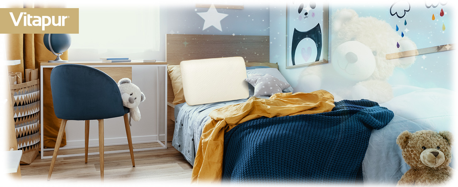 Подушка MemoDream Junior від VITAPUR для дітей, 30x50x9 см, Memory Foam, гіпоалергенна, м'яка, пральна, Ökotex-100, від 3 років