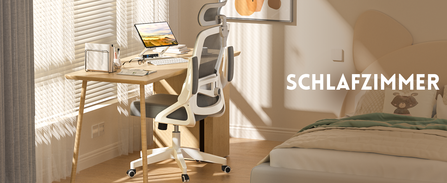 Ергономічне крісло для офісу та геймінгу, широке сидіння, регульовані підлокітники, біло-сіре, 90° підйом підлокітників