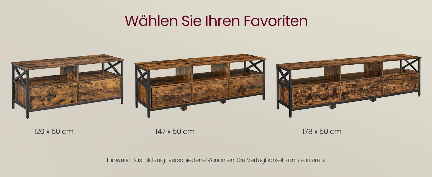 Тумба під телевізор VASAGLE до 80 дюймів, лофт, 3 шухляди, 3 полиці, вітальня, сталевий каркас, коричнево-чорний LTV302B01