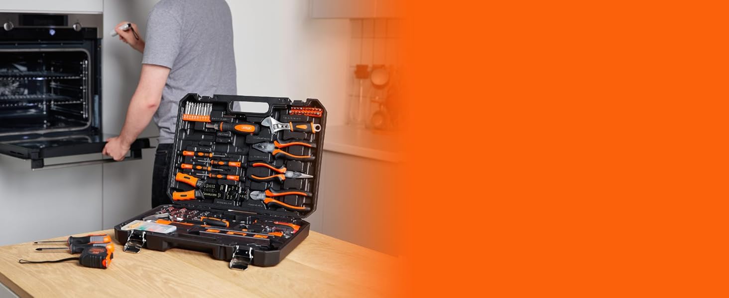 Набір інструментів VonHaus 120 предметів в кейсі: LED ліхтарик, рулетка 3м, шестигранники, DIY для початківців
