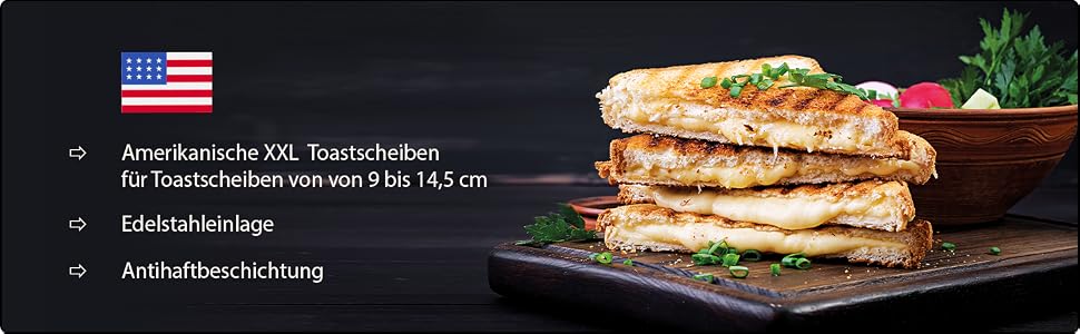 Електричний сендвічмейкер ProfiCook PC-ST 1092 для американських сендвічів XXL, антипригарне покриття, 900 Вт