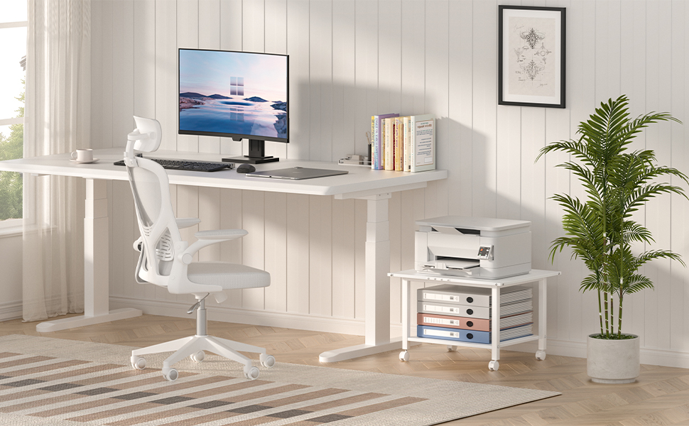 Стіл для принтера LELELINKY з колесами, мобільний двоярусний стійка для принтера, білий, 52.5 x 40 x 36 см