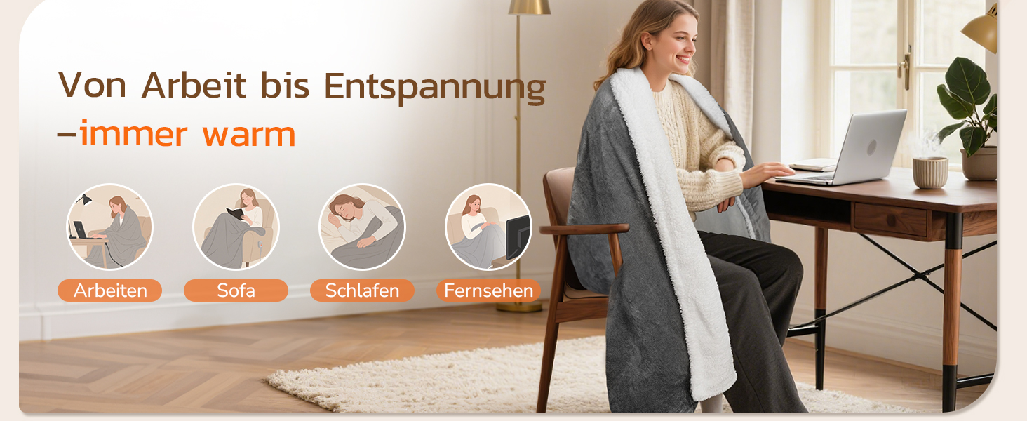 Електрична ковдра PRANITE 180x130 см з Sherpa та Flanell, 6 режимів нагріву, таймер 10 годин, автовимкнення, захист від перегріву, пральна - сіра для ліжка та дивана 130 x 180 см