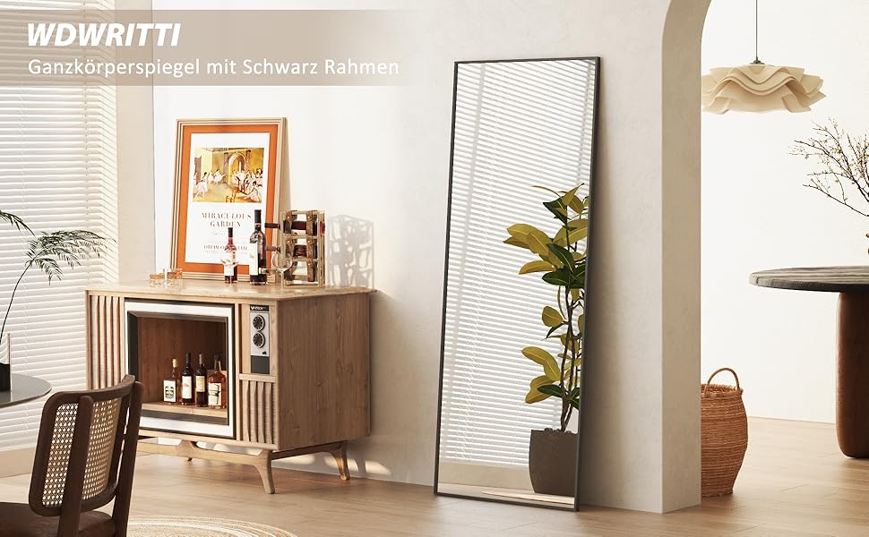 Дзеркало настінне Spiegel Schwarz 40x160 см з чорною рамою. Повнорозмірне дзеркало для спальні, вітальні або ванної кімнати. Прямокутне дзеркало з алюмінієвою рамою 40L x 160B cm