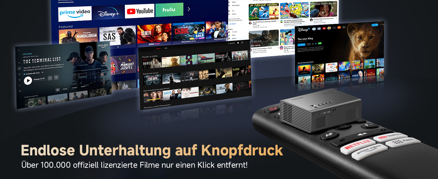 4K Smart проєктор KOGATA з авто-фокусом, WiFi 6, Bluetooth та підтримкою Netflix | Домашній кінотеатр для саду та стрімінгу | Сірий