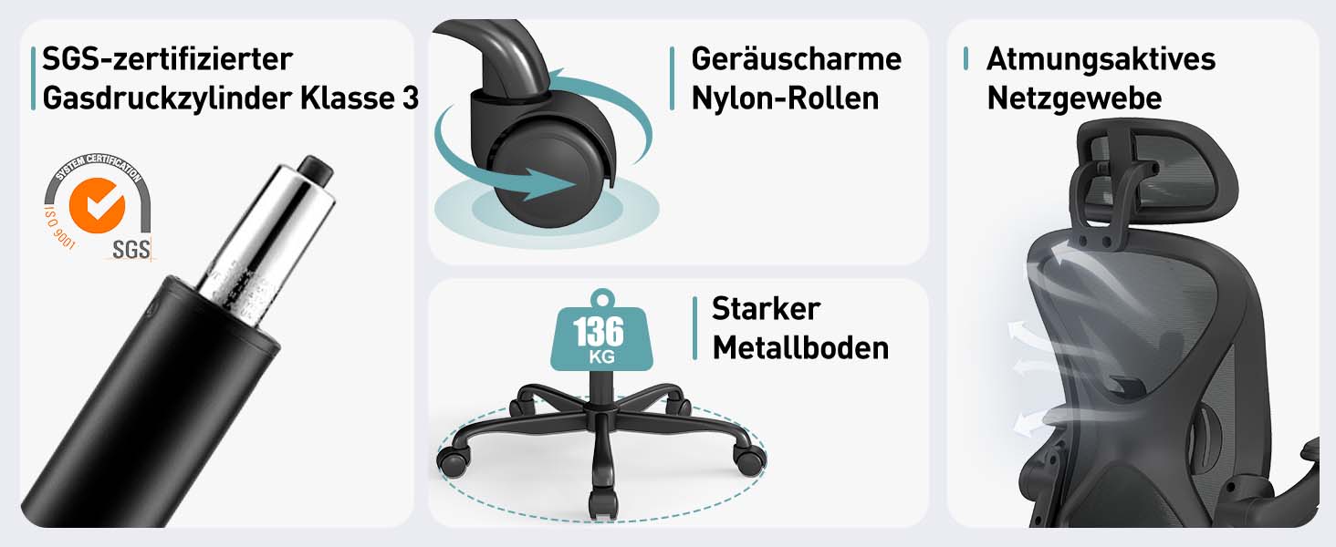 Ергономічне крісло для офісу ZZH, сітчасте крісло з регульованою поперековою підтримкою та підйомними підлокітниками, дихаючий комп'ютерний стілець для дому з обертанням на 360° та регулюванням висоти (Чорний – з підголівником)