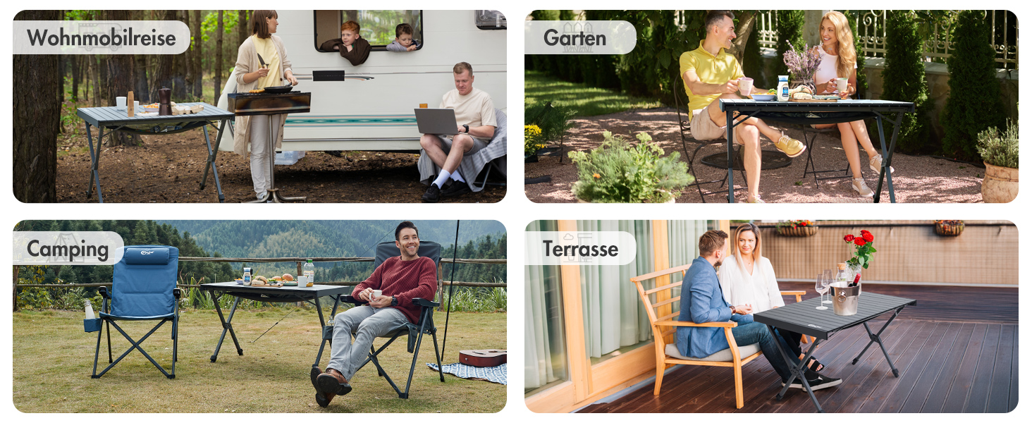 Складаний кемпінговий стіл PORTAL з регулюванням висоти, алюмінієвий, 108 x 71 см, легкий стіл для пікніка, саду та подорожей, чорний