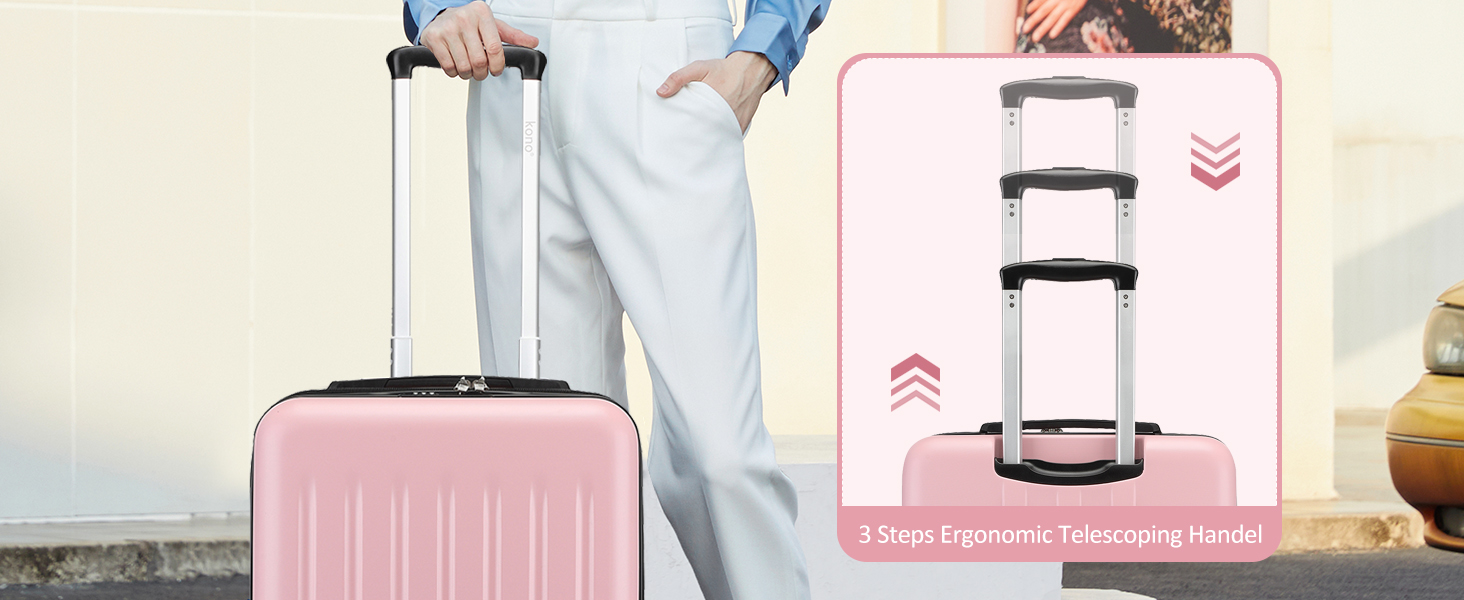 Валіза-тележка KONO 55 см, рожева, ABS, ручна поклажа