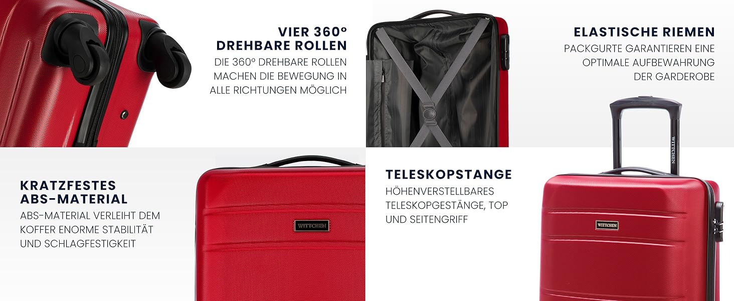 Валіза на колесах WITTCHEN Globe Line, ручна поклажа, ABS, кодовий замок, 25 x 33 x 33 x 16,5 см, червоний (Lufthansa/Eurowings/Ryanair/Condor/Discover Airlines)