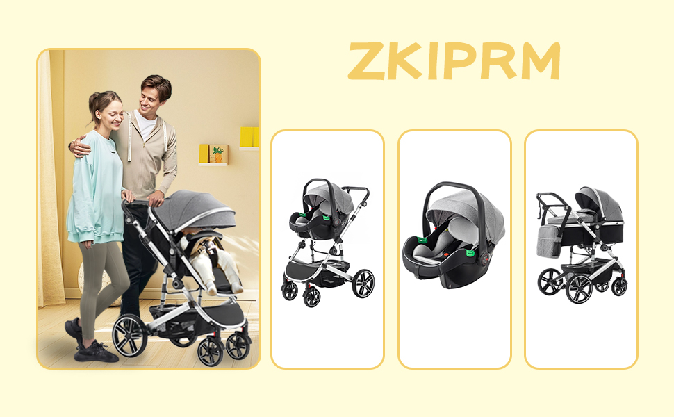 Дитяча коляска 3 в 1, система подорожей з автокріслом, візок з регульованими підлокітниками, комбінована коляска з дощовиком, москітна сітка, алюмінієвий каркас, прогулянкова коляска для 0-4 роки, чорний (SK21-Blau)