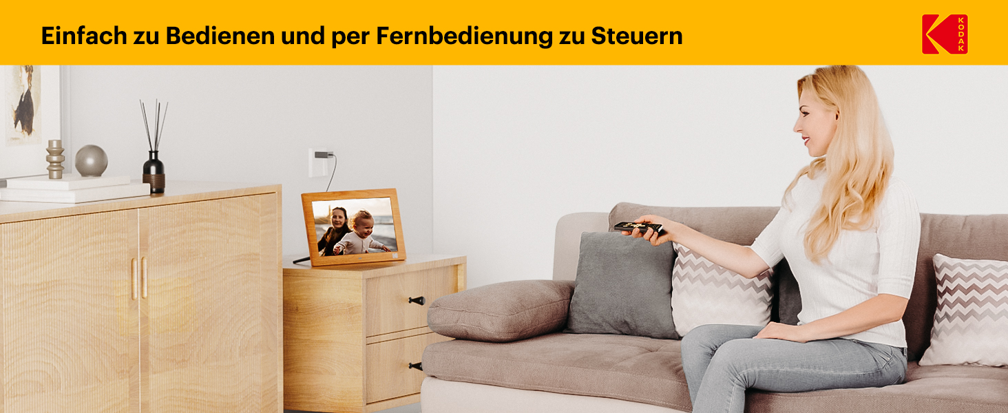 Цифровий фотоальбом KODAK 10 дюймів з пультом, без Wi-Fi, IPS-дисплей 1280x800, відтворення фото/відео/музики, USB/SD, дерев'яний корпус