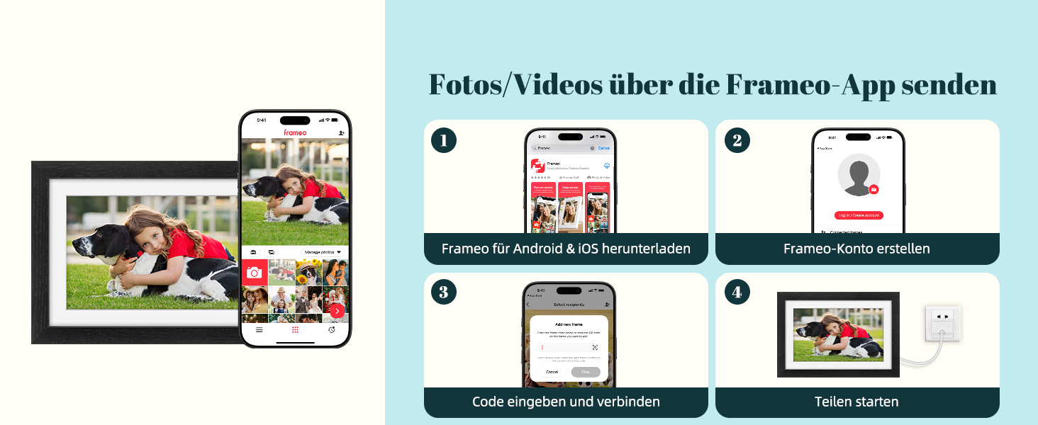 Frameo Цифровий фоторамка з Wi-Fi, 10.1 дюйма, горіх, 32GB, HD IPS сенсорний екран, відтворення фото/відео через додаток Frameo, подарунок для чоловіків та жінок