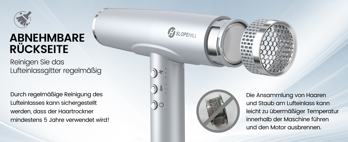 Іонний фен для волосся Slopehill з безщітковим двигуном 110 000 об/хв, біокерамічне покриття та магнітним дифузором, світло-сірий