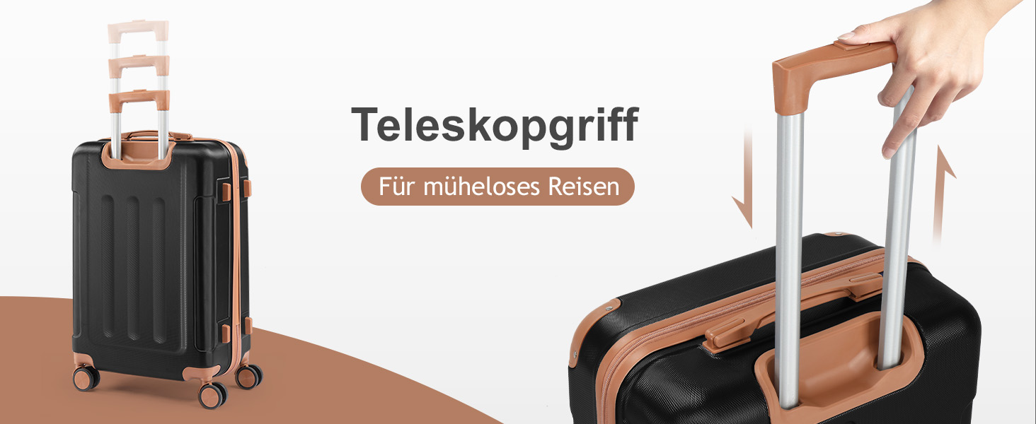 Набір валіз LEADZM 4 шт. з жорстким корпусом, ABS, з колесами, великий дорожній набір, набір валіз з жорстким корпусом, валізи та ролери з косметичкою (Чорний-Коричневий)